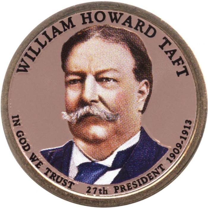 (27d) Монета США 2013 год 1 доллар &quot;Уильям Говард Тафт&quot;  Вариант №1 Латунь  COLOR. Цветная